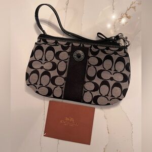 Coach Black & Grey Signature Canvas Wristlet